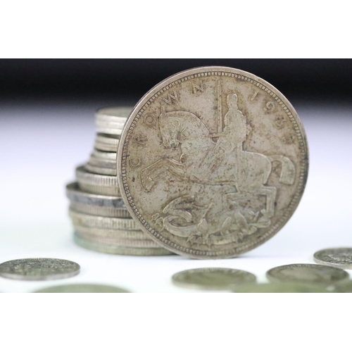 133 - A small collection of mainly British pre decimal silver coins to include Crown, half crowns, florin,... 