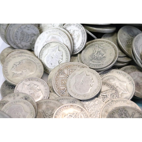 135 - A large collection of British pre decimal silver coins to include Queen Victoria and George V exampl... 