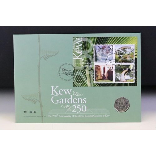 150 - A Royal Mint the 250th Anniversary of the Royal Botanic Garden at Kew 50p coin stamp cover, numbered... 