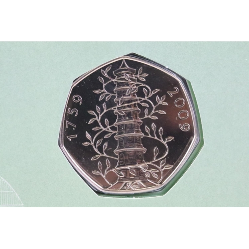 150 - A Royal Mint the 250th Anniversary of the Royal Botanic Garden at Kew 50p coin stamp cover, numbered... 