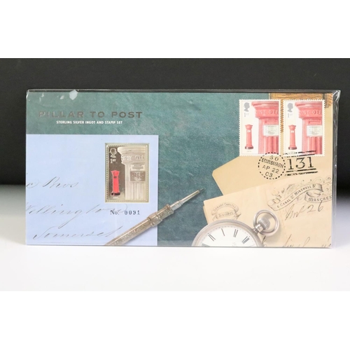 155 - A Royal Mail Pillar to Post Sterling Silver Ingot and Stamp Set together with a Castles Stamp ingot ... 