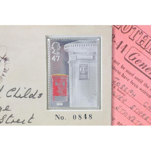 155 - A Royal Mail Pillar to Post Sterling Silver Ingot and Stamp Set together with a Castles Stamp ingot ... 