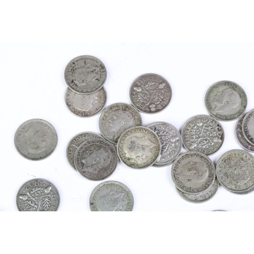 160 - A large collection of British pre decimal silver threepence coins to include Queen Victoria examples... 