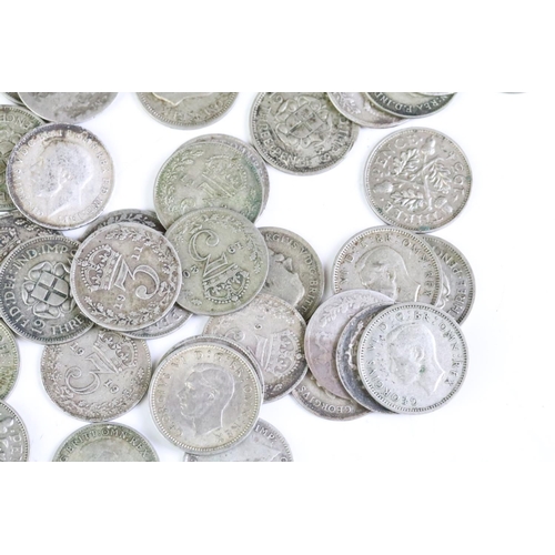 160 - A large collection of British pre decimal silver threepence coins to include Queen Victoria examples... 