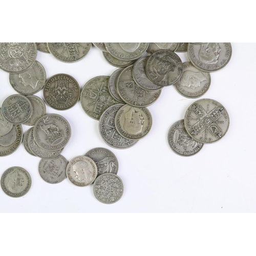 161 - A collection of British pre decimal silver coins to include half crowns, florins shillings and sixpe... 