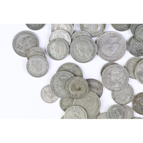 161 - A collection of British pre decimal silver coins to include half crowns, florins shillings and sixpe... 