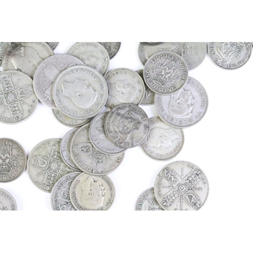 161 - A collection of British pre decimal silver coins to include half crowns, florins shillings and sixpe... 