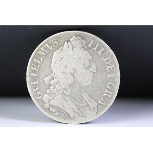 169 - A British King William III early milled 1696 silver full crown coin.