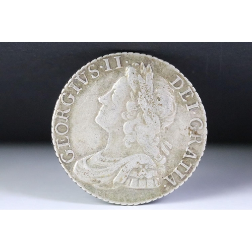 170 - A British King George II early milled 1741 silver shilling coin.