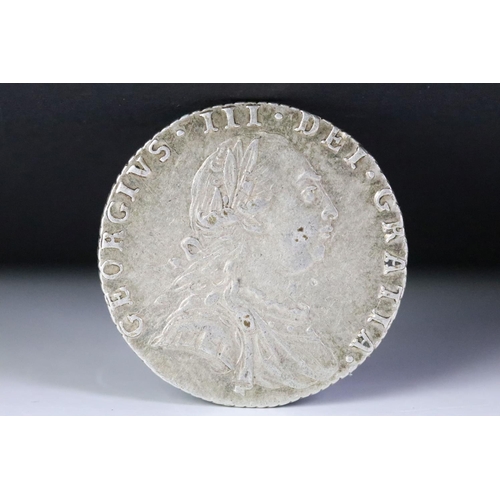 171 - A British King George III early milled 1787 silver sixpence coin.