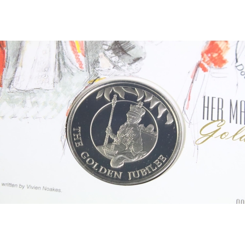 180 - A collection of uncirculated coin covers contained within five collectors albums to include Golden J... 