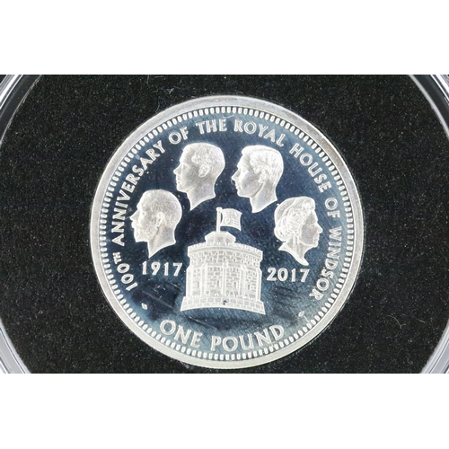 188 - A collection of three Jubilee Mint proof solid silver £1 coins to include Princess Diana, House of W... 