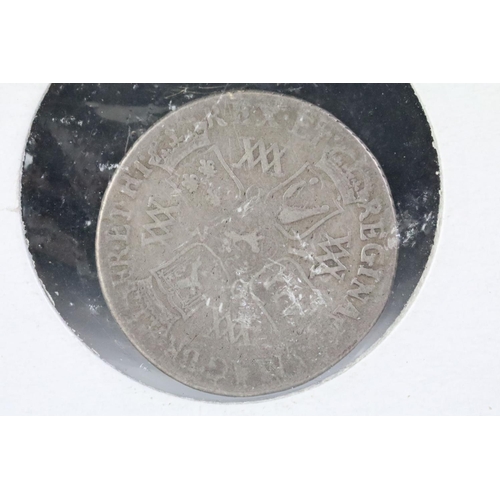 196 - A British King William & Mary 1693 silver shilling coin.