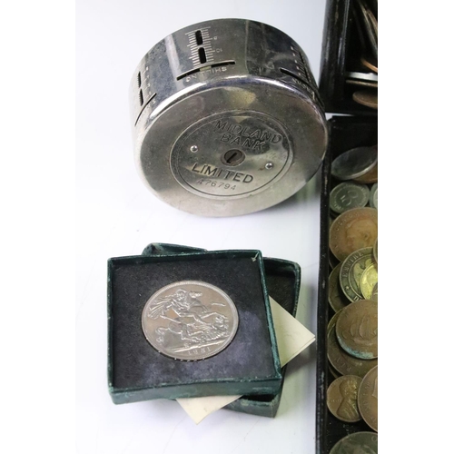 204 - A large collection of mainly British pre decimal and world coins to include some silver examples, co... 