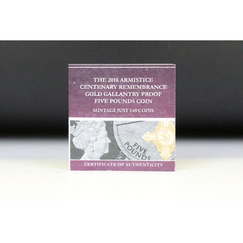 27 - A 2018 Armistice Centenary Remembrance Gold Gallantry Proof Five Pound Coin, Mintage Of Only 149 Coi... 