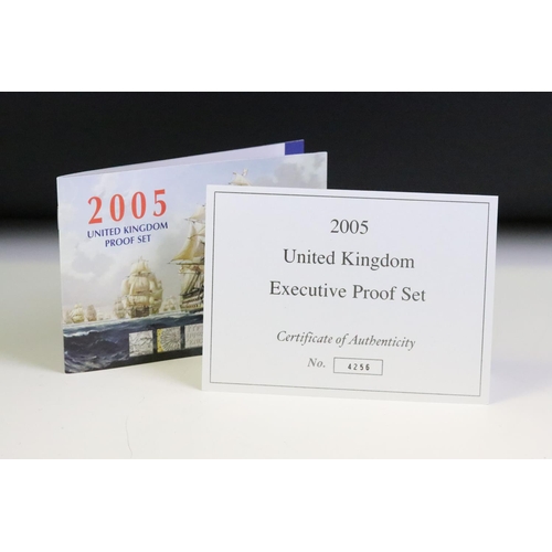 41 - A Royal Mint United Kingdom 2005 Executive twelve coin proof set, set within wooden presentation cas... 