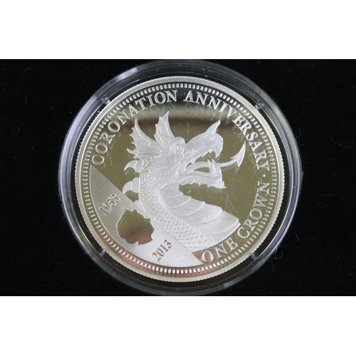 85 - The London Mint The Heraldic Beasts 2013 pure silver crown four coin set, in fitted box and complete... 