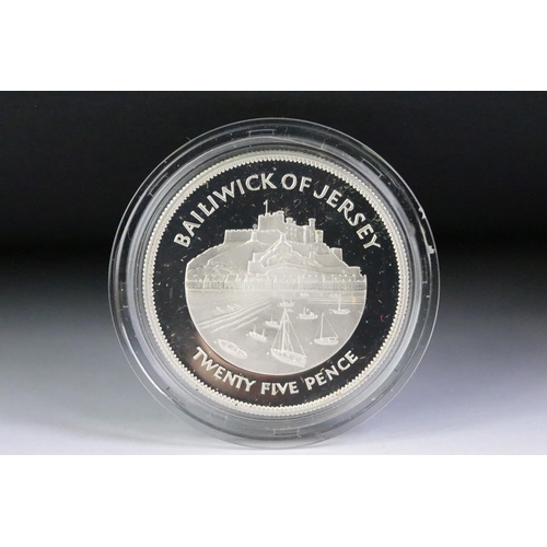 89 - A collection of four Royal Mint silver proof commemorative crowns to include 3 x 1977 silver jubilee... 