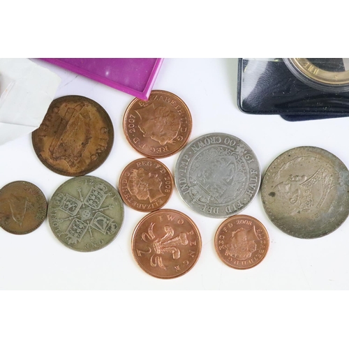 9 - A small collection of mainly British pre decimal coins to include silver examples together with comm... 