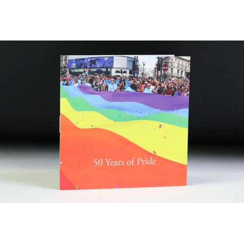 91 - A Royal Mint 2022 United Kingdom '50 Years of Pride' piedfort coloured 50p coin, slab mounted and co... 