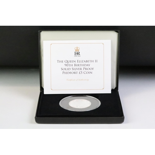 92 - A Jubilee Mint 'The Queen Elizabeth II 90th Birthday solid silver proof piedfort £5 coin complete in... 