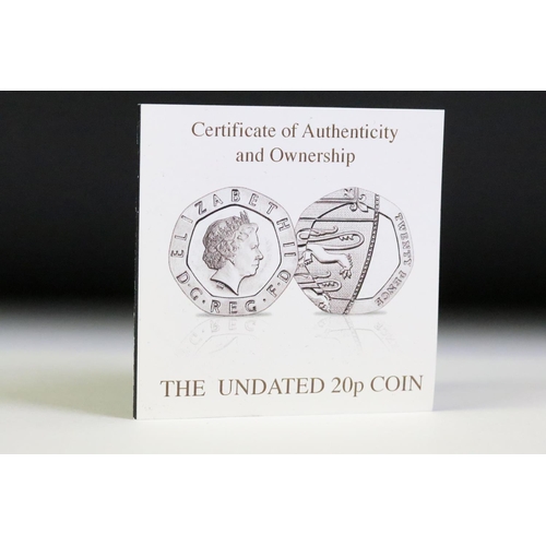 93 - A London Mint Undated 20p coin encapsulated within fitted display case and complete with COA.