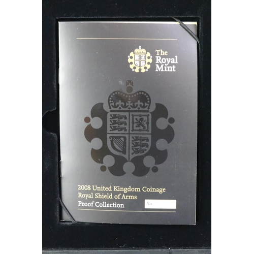 222 - A Royal Mint United Kingdom 2008 Royal Shield of Arms proof coin set, within fitted display case and... 