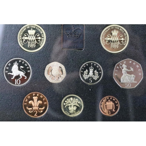 227 - A collection of six United Kingdom Royal Mint proof coin year sets to include 1989, 1990, 1987, 1995... 