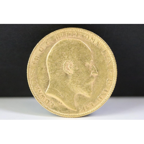 240 - A British King Edward VII 1902 gold full sovereign coin. (Perth Mint Mark)