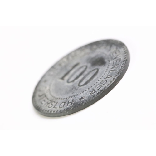 255 - A World War One / WW1 German Gutersloh Prisoner of war 100 Pfenning token.