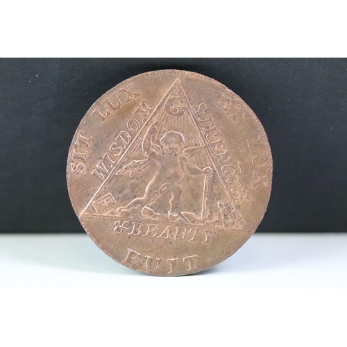 258 - A British Masonic Token, copper Halfpenny, with Freemasons coat of arms, Prince of Wales Elected CM ... 