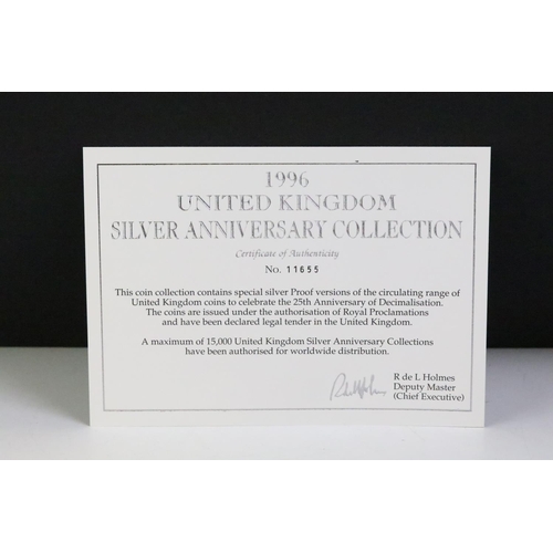 283 - A Royal Mint United Kingdom 1996 silver anniversary 7 coin silver proof set in original velvet case ... 