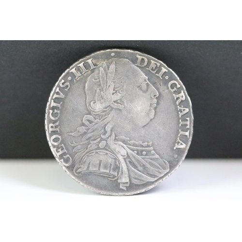 285 - A British early milled King George III 1787 silver shilling coin.