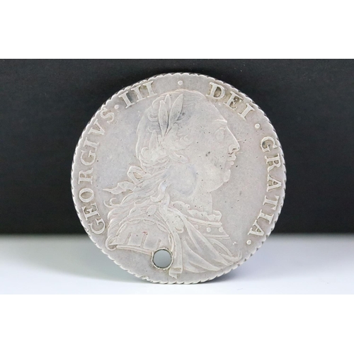 286 - A British early milled King George III 1787 silver shilling coin.