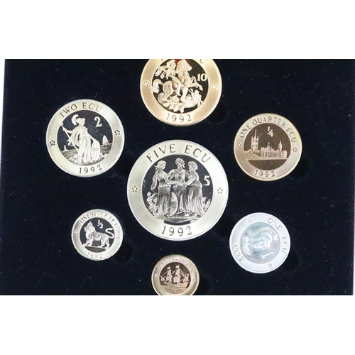 292 - A 1992 ECU piedfort seven coin set within original presentation case.