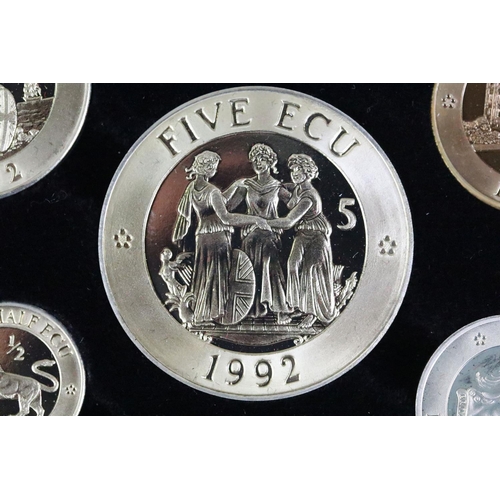 292 - A 1992 ECU piedfort seven coin set within original presentation case.