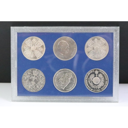 294 - A collection of coins within six plastic display cases to include pre decimal silver crowns.