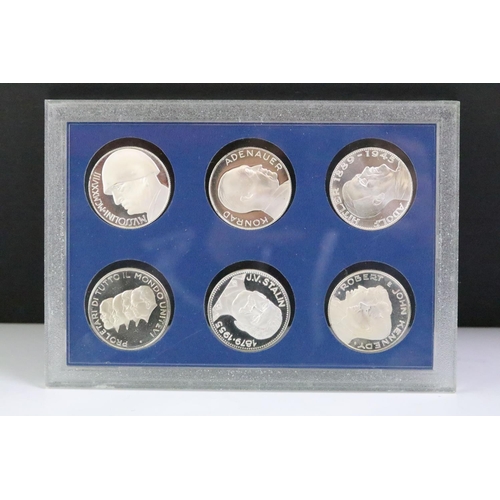 294 - A collection of coins within six plastic display cases to include pre decimal silver crowns.