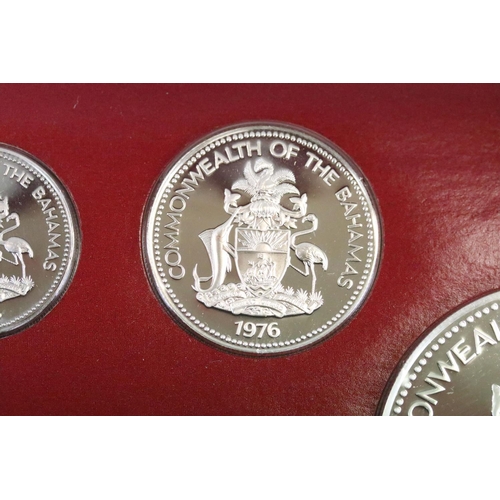 22 - Two Franklin Mint Commonwealth of the Bahamas part silver coin proof sets to include 1976 and 1980 e... 