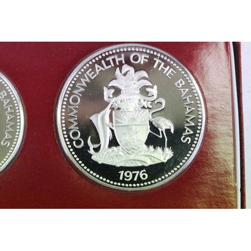 22 - Two Franklin Mint Commonwealth of the Bahamas part silver coin proof sets to include 1976 and 1980 e... 