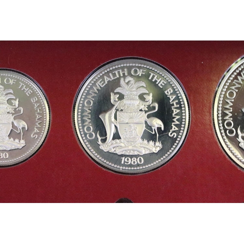 22 - Two Franklin Mint Commonwealth of the Bahamas part silver coin proof sets to include 1976 and 1980 e... 