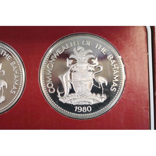 22 - Two Franklin Mint Commonwealth of the Bahamas part silver coin proof sets to include 1976 and 1980 e... 