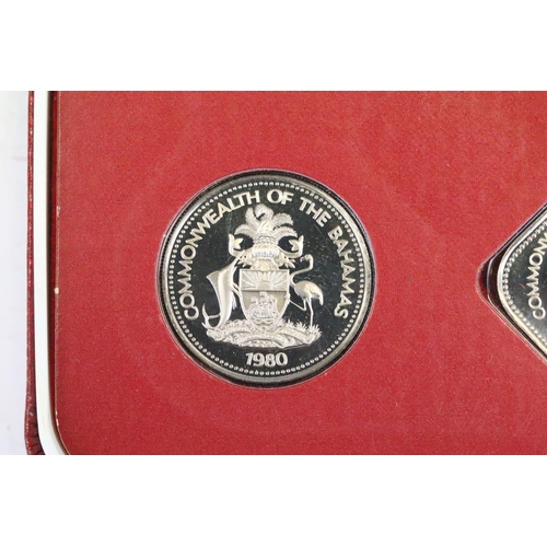 22 - Two Franklin Mint Commonwealth of the Bahamas part silver coin proof sets to include 1976 and 1980 e... 