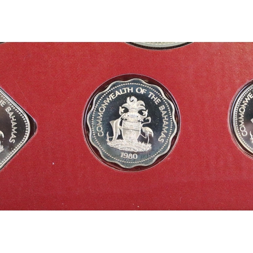 22 - Two Franklin Mint Commonwealth of the Bahamas part silver coin proof sets to include 1976 and 1980 e... 