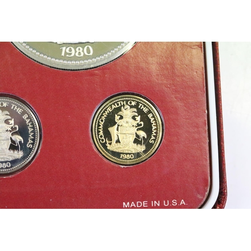 22 - Two Franklin Mint Commonwealth of the Bahamas part silver coin proof sets to include 1976 and 1980 e... 