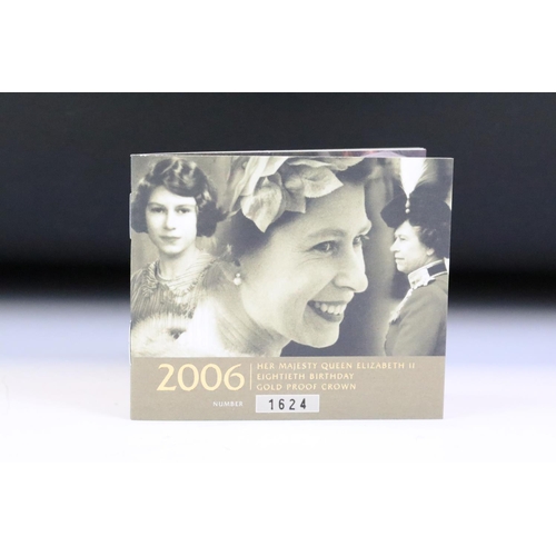 107 - A Royal Mint 2006 Her Majesty Queen Elizabeth II 80th Birthday £5 gold proof coin, encapsulated with... 