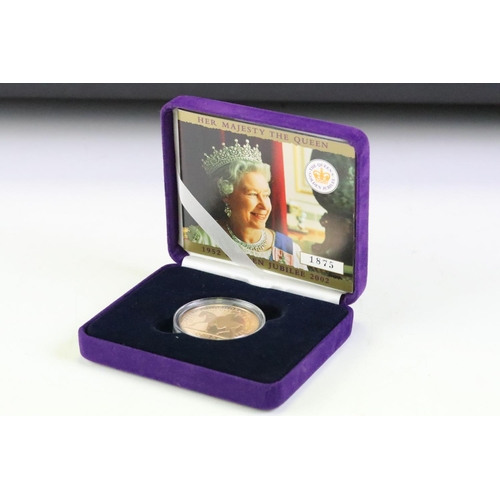 108 - A Royal Mint 2002 Her Majesty Queen Elizabeth II Golden Jubilee £5 gold proof coin, encapsulated wit... 