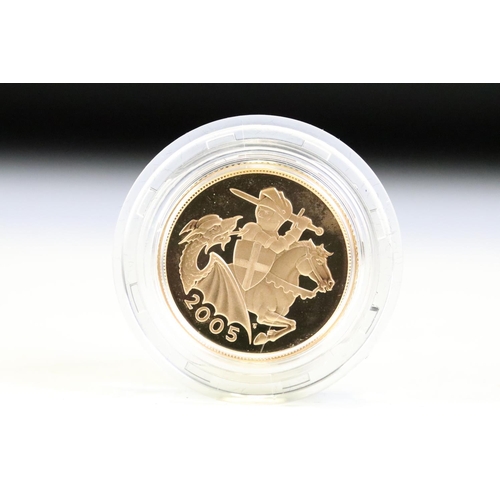 109 - A Royal Mint 2005 United Kingdom gold proof full sovereign coin, encapsulated within fitted display ... 