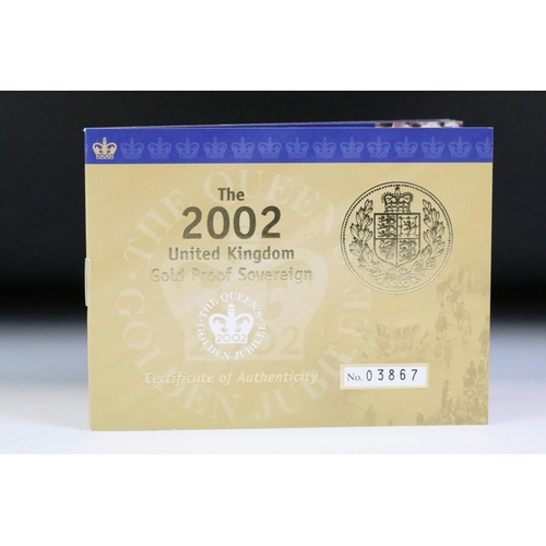 110 - A Royal Mint 2002 United Kingdom gold proof full sovereign coin, encapsulated within fitted display ... 