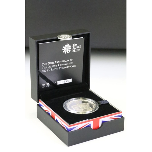 115 - A collection of four Royal Mint United Kingdom silver proof coins to include 20013 60th Anniversary ... 